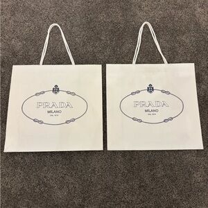 Prada White and Blue Logo Shopping Bags